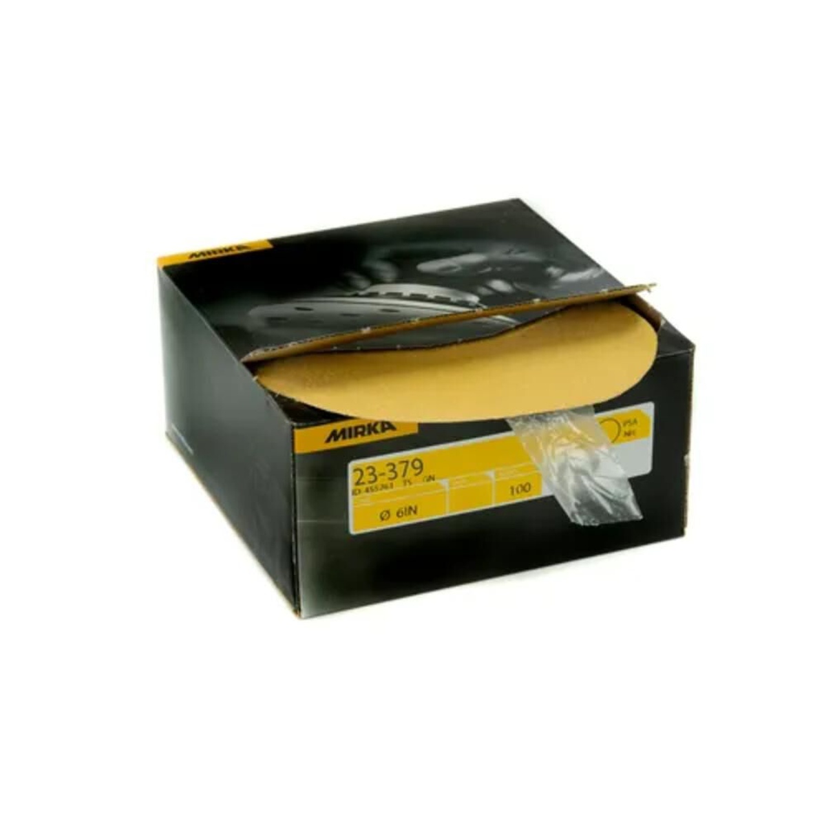 Mirka 23-388-150 5 in. 150 Grit No-Hole Adhesive Sanding Disc in 100-count dispenser box for shop sanding and finishing work