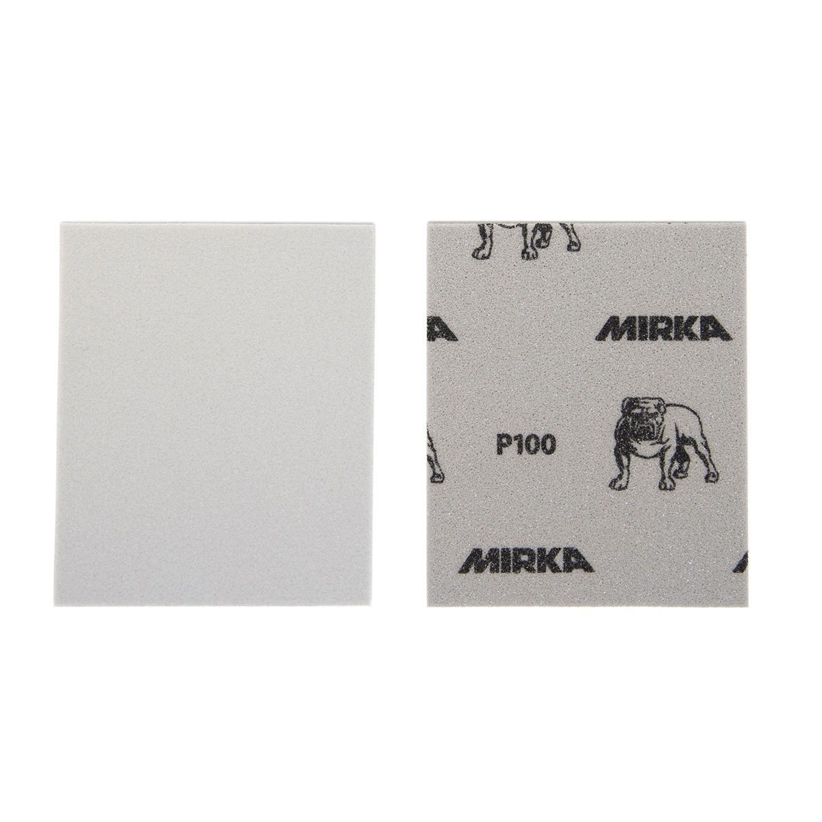 Mirka 1355-220 Soft Sanding Pad front and back surfaces shown for wet or dry sanding on wood, metal, fiberglass, and painted materials
