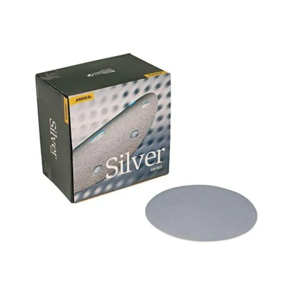 Mirka 2B-332-120 Q.Silver 5 in PSA sanding disc with box packaging for shop sanding and surface preparation work