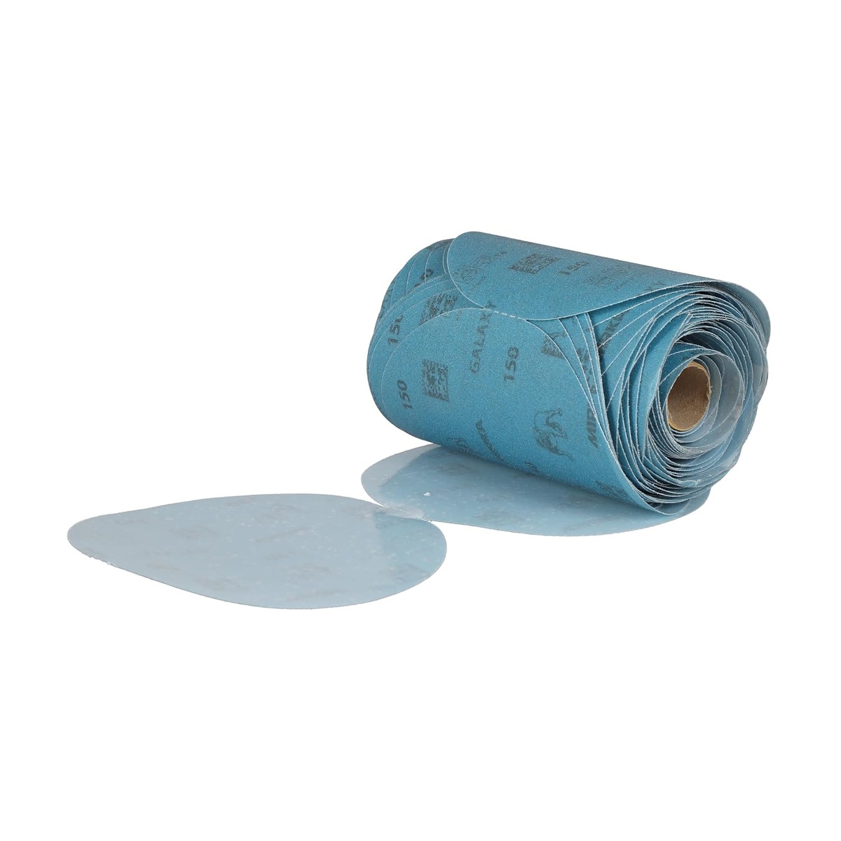 Mirka Galaxy 6-Inch PSA Sanding Discs 150 Grit FY-6PF-150 roll showing adhesive-backed disc format for orbital sanding and finishing tasks