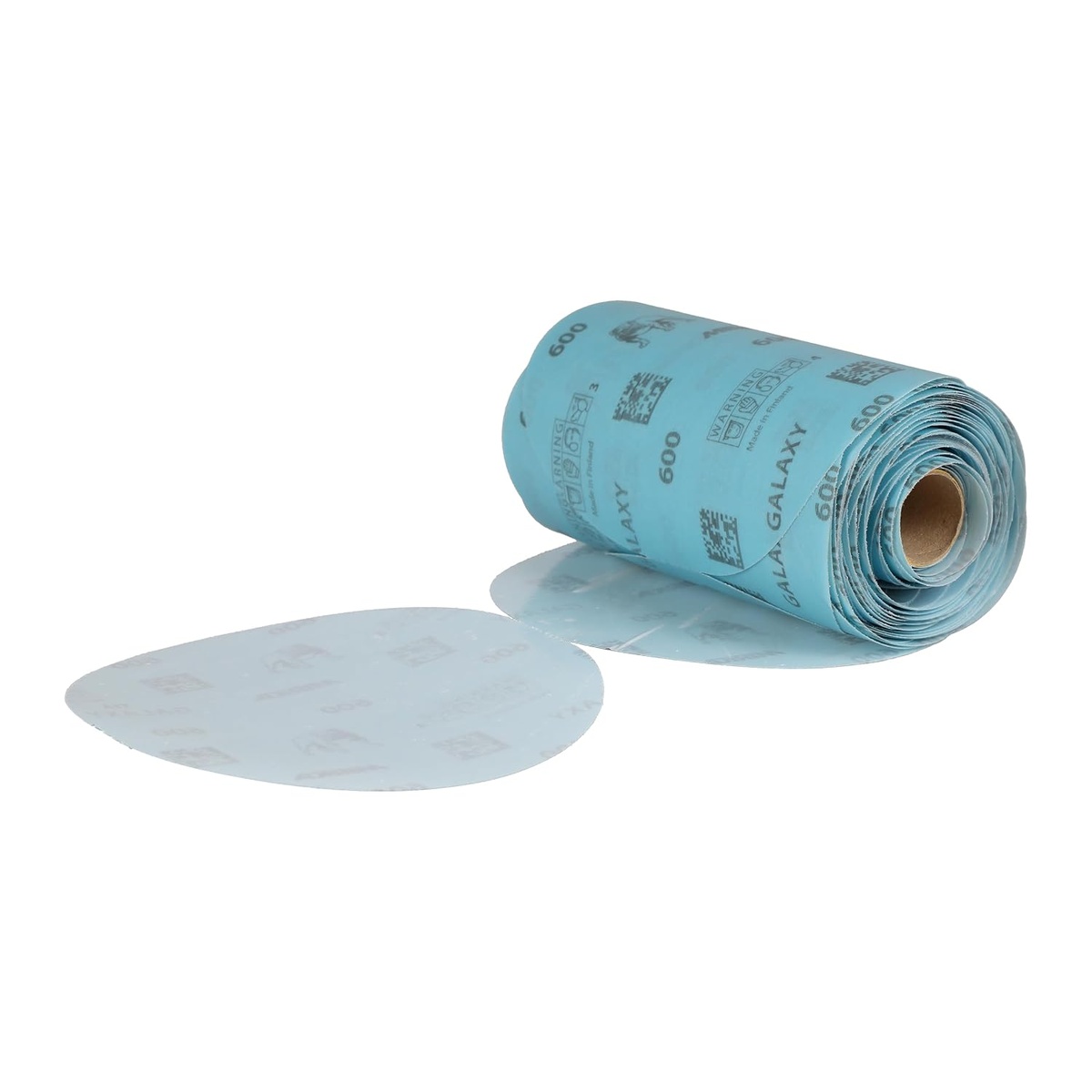 Mirka Galaxy 6-Inch 600 Grit PSA Sanding Discs linkroll with adhesive-backed disc used for consistent sanding on finish surfaces