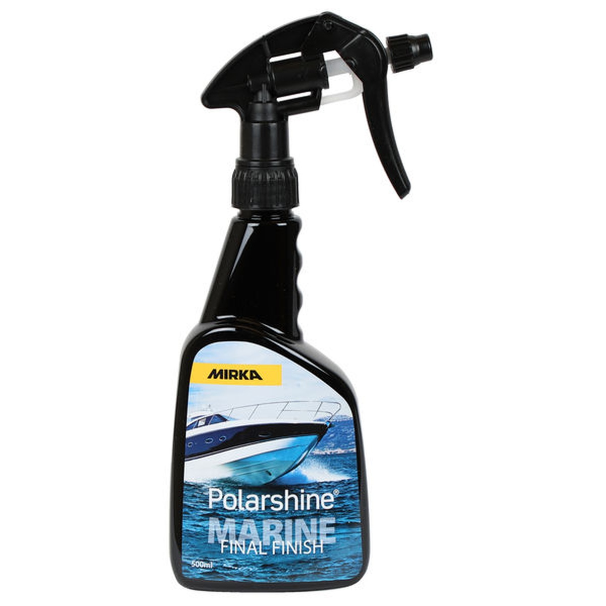 Mirka Polarshine Marine Final Finish 500 mL spray bottle for boat surface cleaning and final wipe detailing