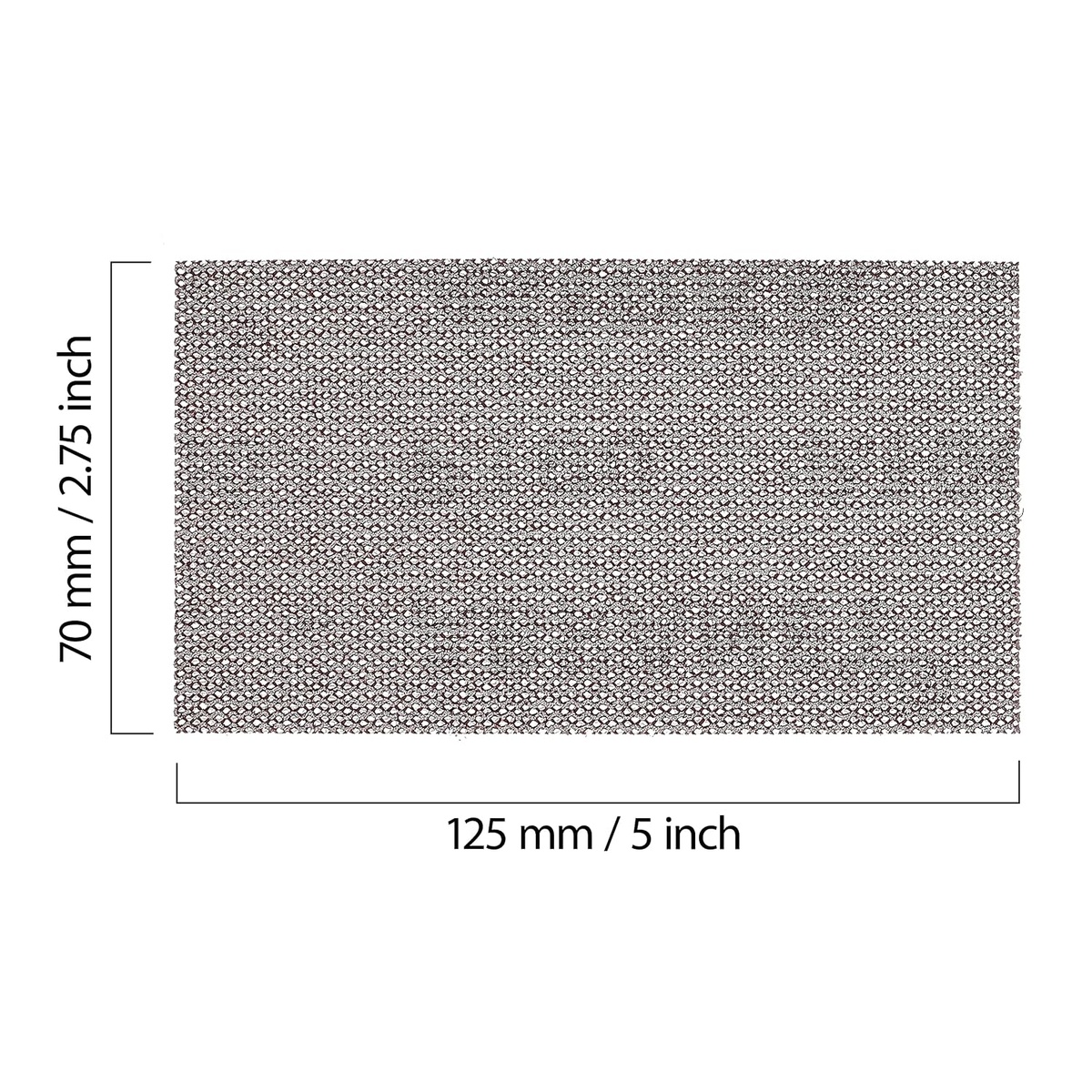 Mirka Abranet 9A-149-080 2-3/4 x 5 inch mesh sanding sheet with labeled dimensions for straight line sander fitment
