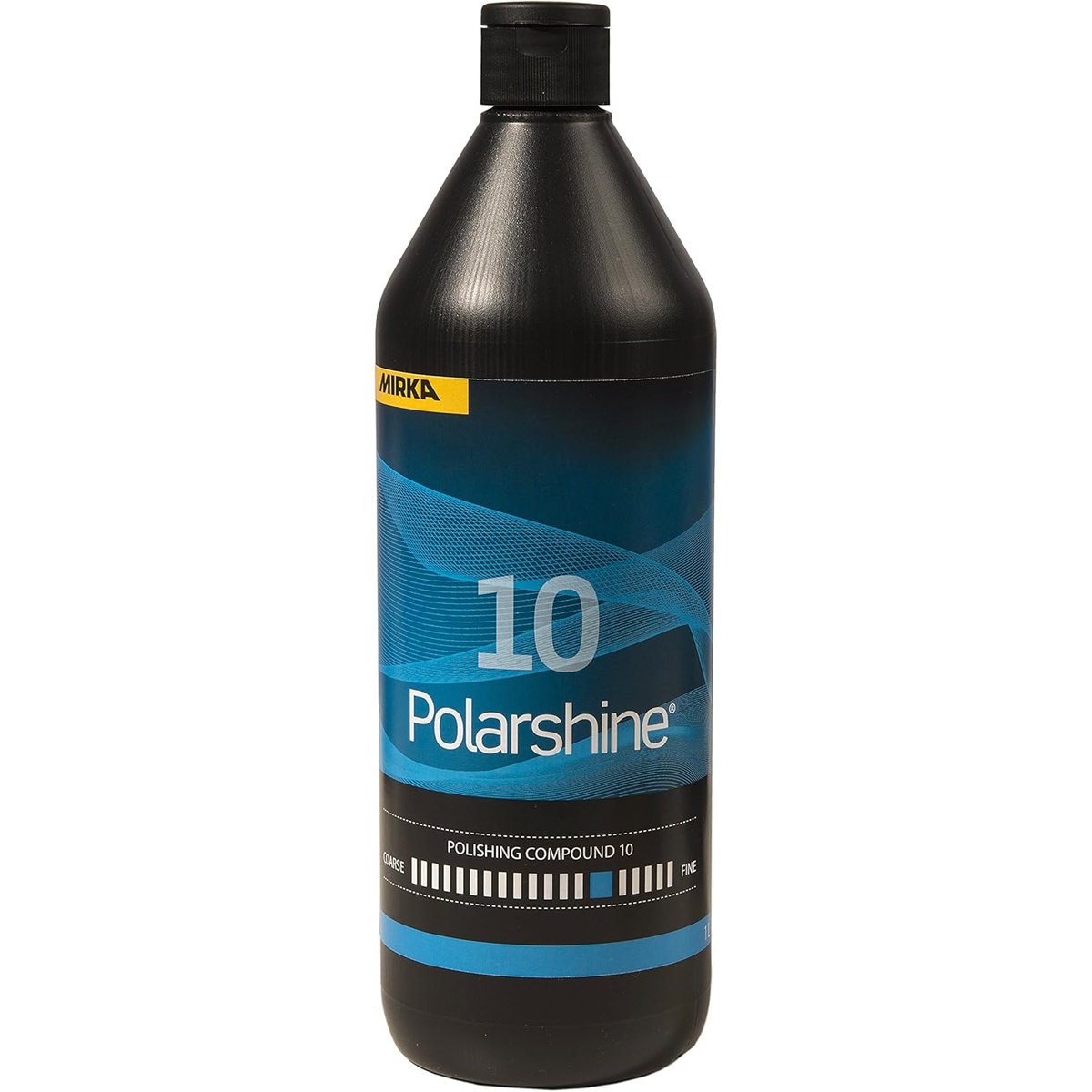 Mirka PC10-1L Polarshine Compound polishing compound bottle for post-sanding correction work in automotive and metal finishing applications