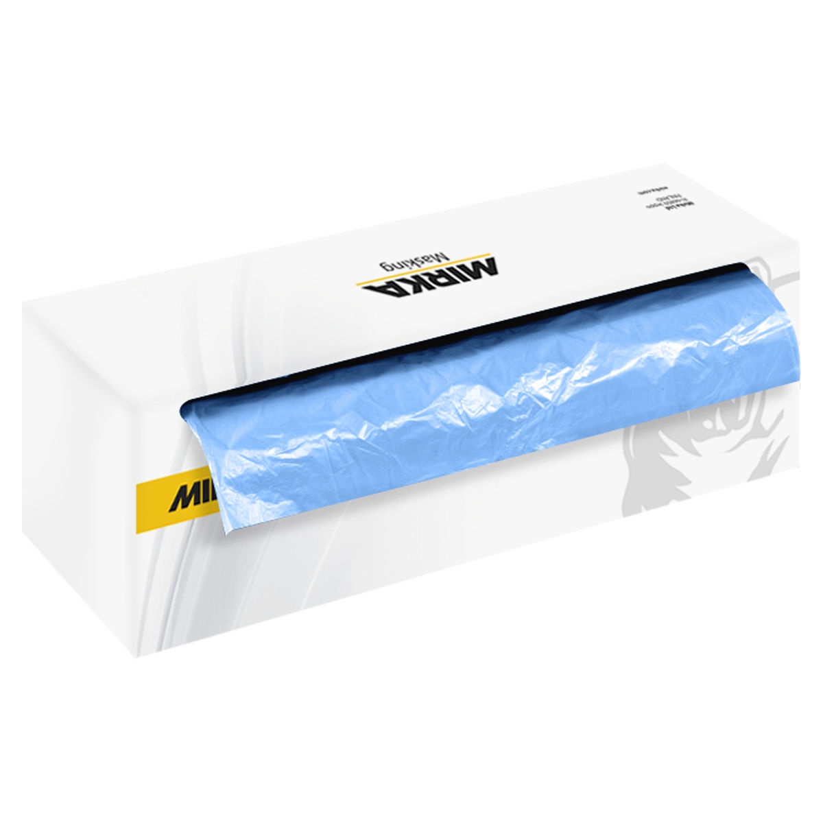 Mirka Masking Film Premium 14µ Blue masking film roll for vehicle masking and automotive paint preparation in a body shop setting