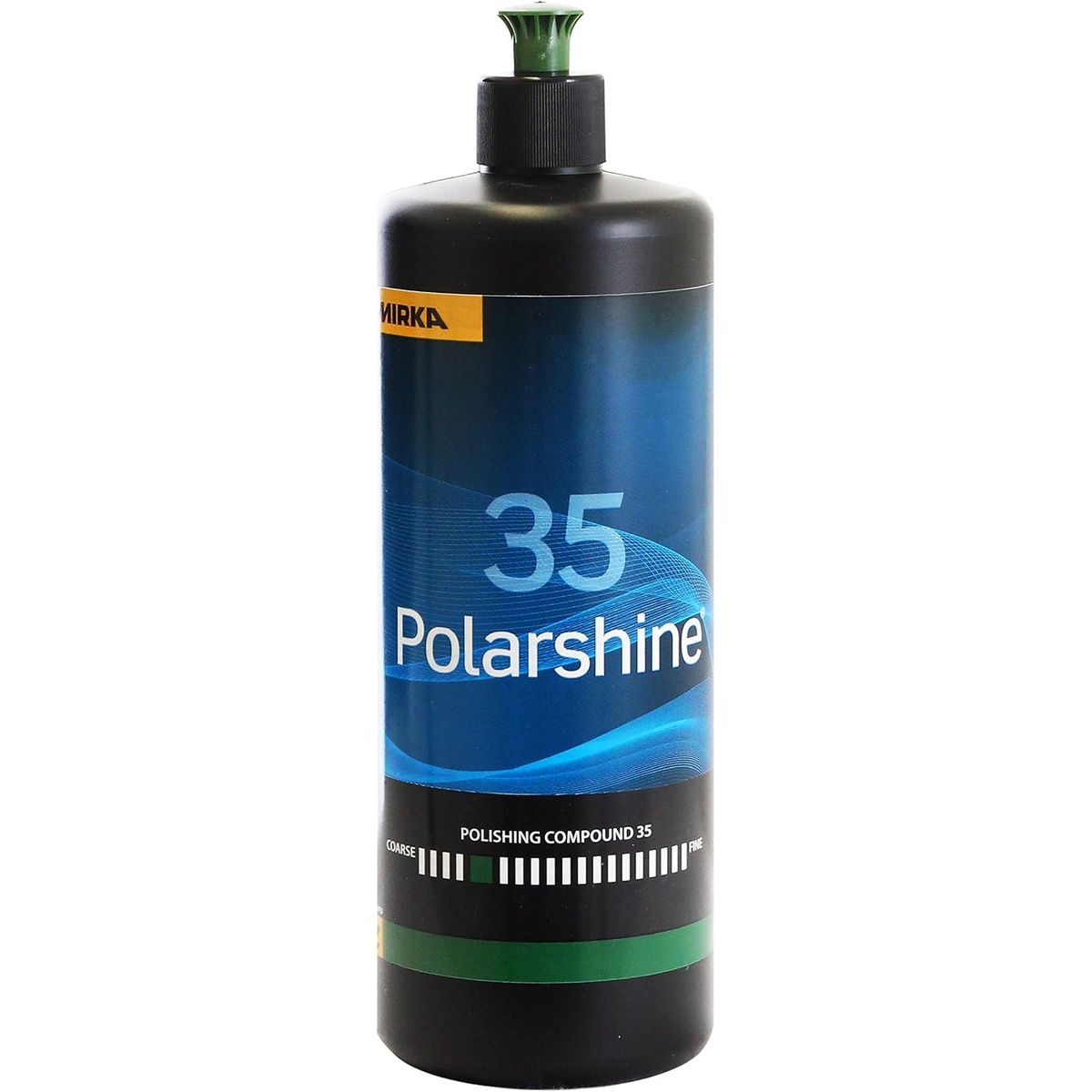 Mirka PC35-1L Polarshine Compound coarse polishing compound bottle for sanding scratch removal and oxidation correction on metal surfaces in detailing and refinishing work
