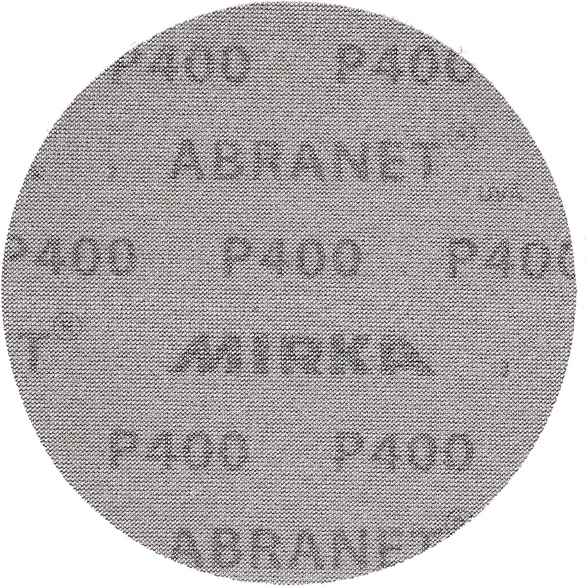 Mirka Abranet 6-Inch 400 Grit Hook and Loop Mesh Sanding Disc shown as a full round mesh abrasive for fine finish sanding applications
