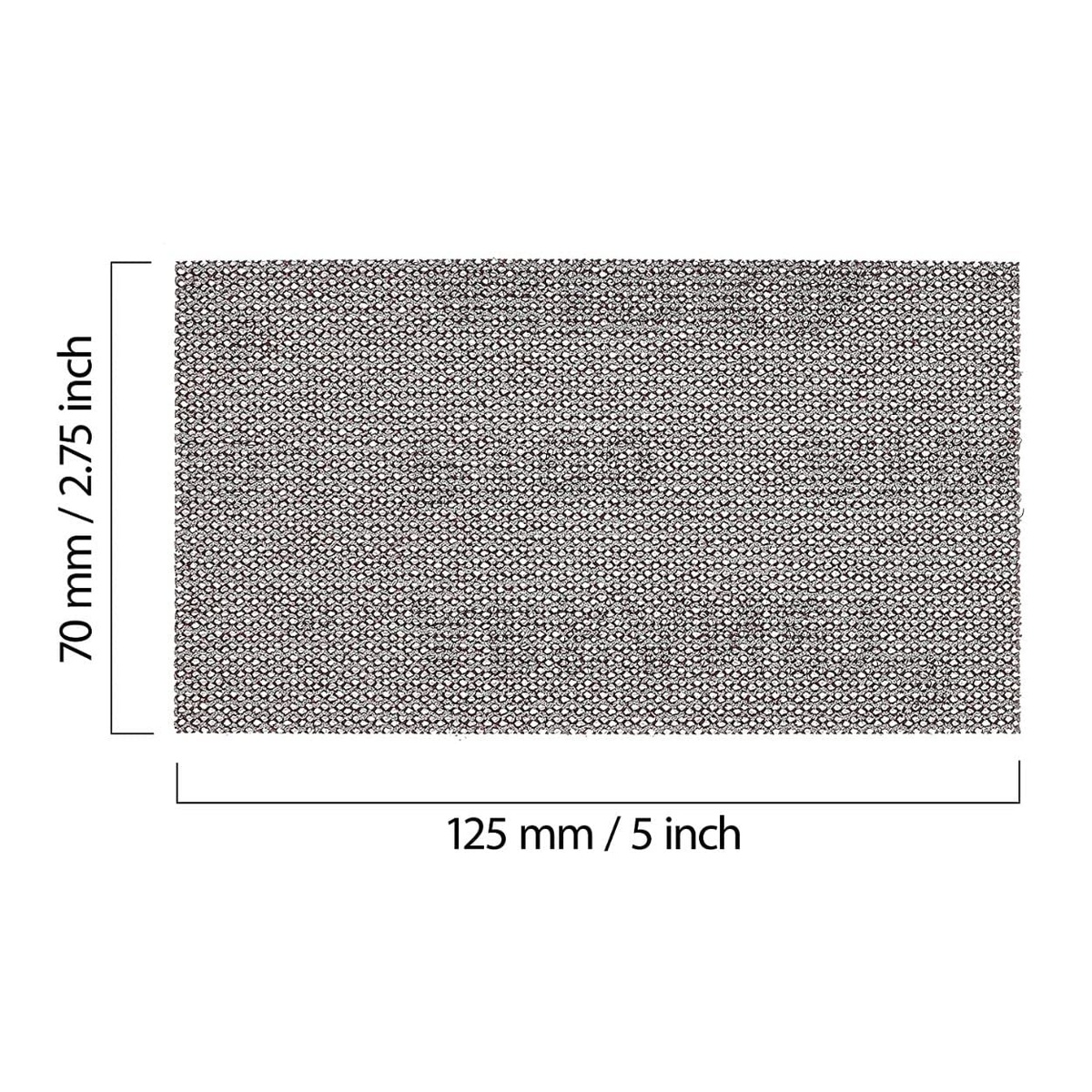 Mirka Abranet 9A-149-180 mesh grip sanding sheet dimensions showing 2.75 inch by 5 inch size for straight-line sander use