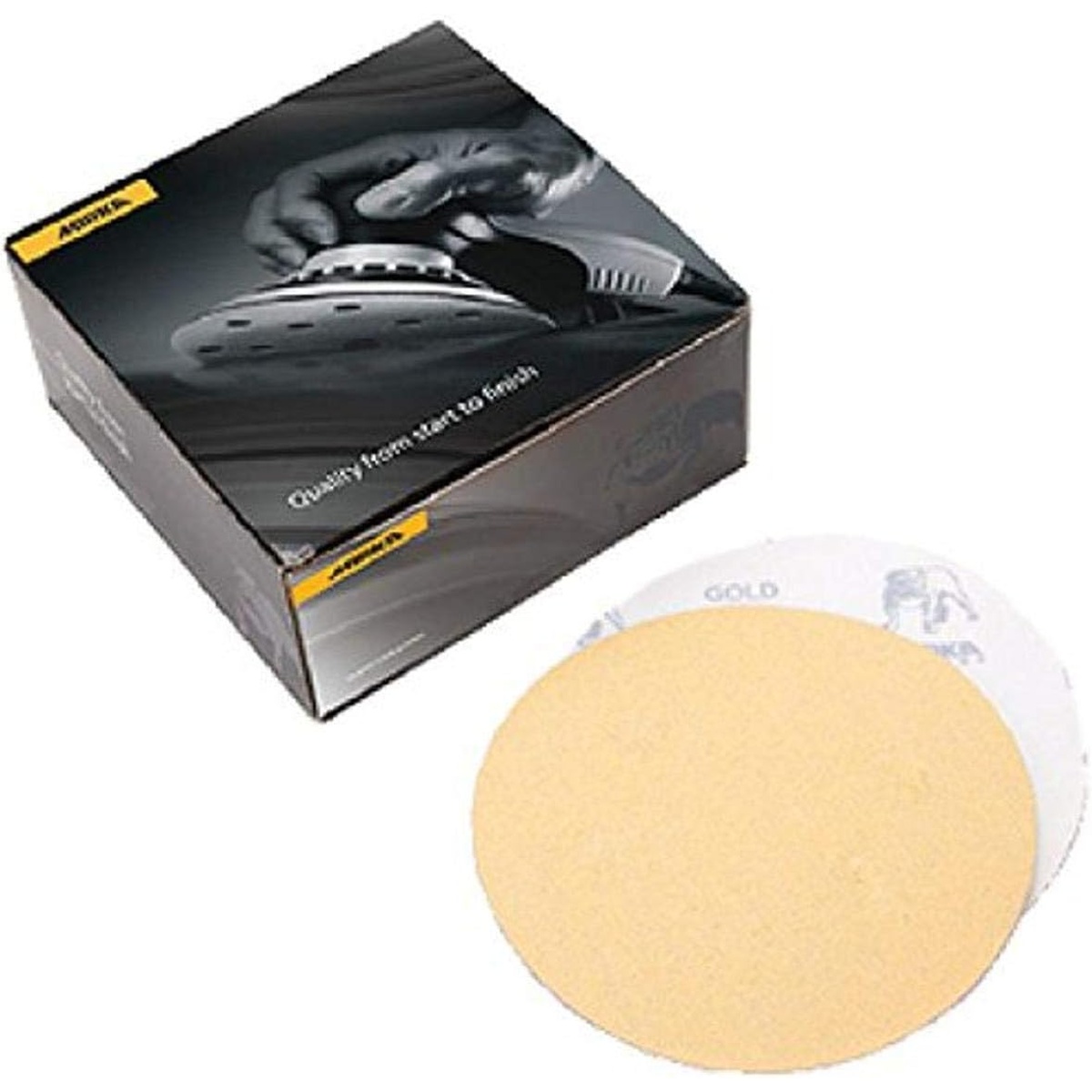 Mirka 23-332-080 Bulldog Gold PSA sanding discs box and 5 inch 80 grit disc for shop sanding on wood metal and composite surfaces