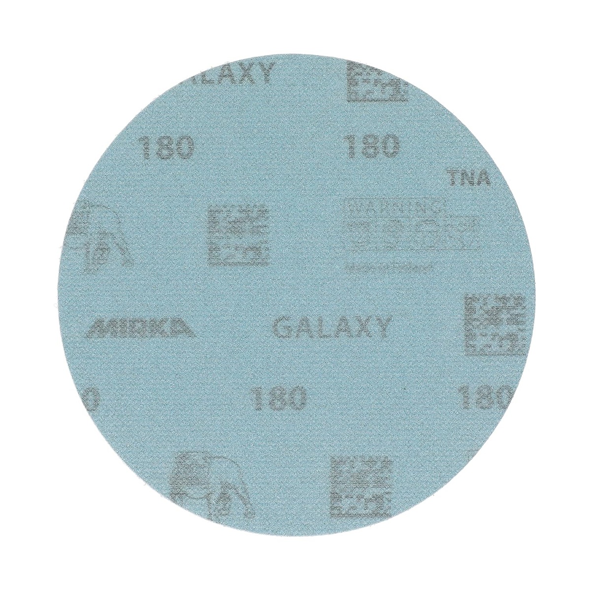 Mirka Galaxy 5-Inch 180 Grit Hook and Loop Sanding Discs abrasive face for surface prep on wood, metal, paint, and epoxy in shop sanding work