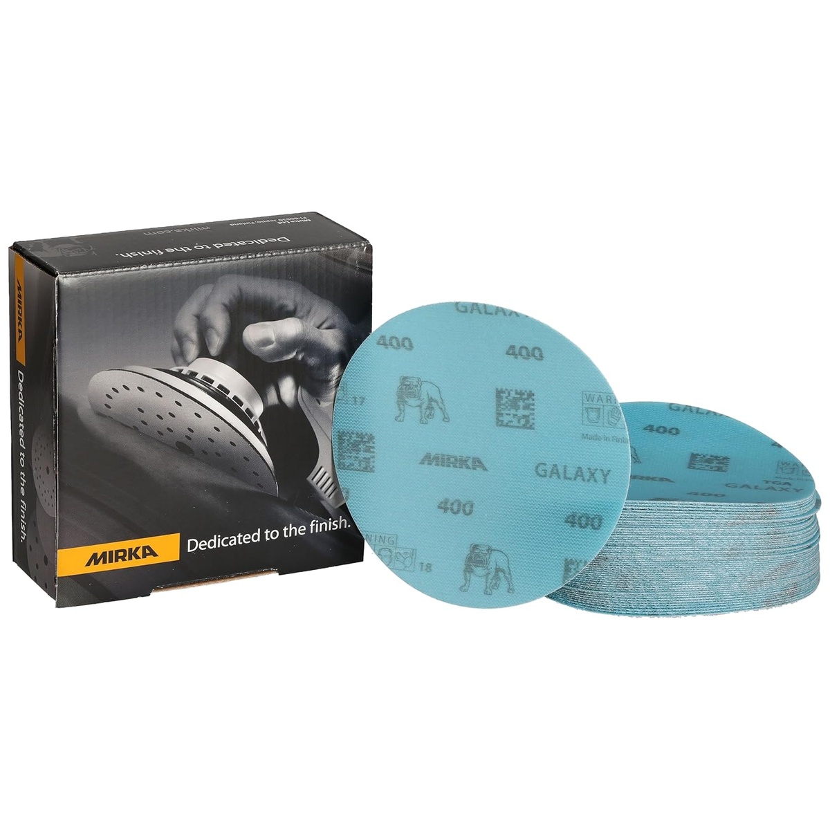 Mirka Galaxy FY-612-400 5 Inch Sanding Discs pack and discs for fine sanding and surface preparation in woodworking, paint prep, and finishing work