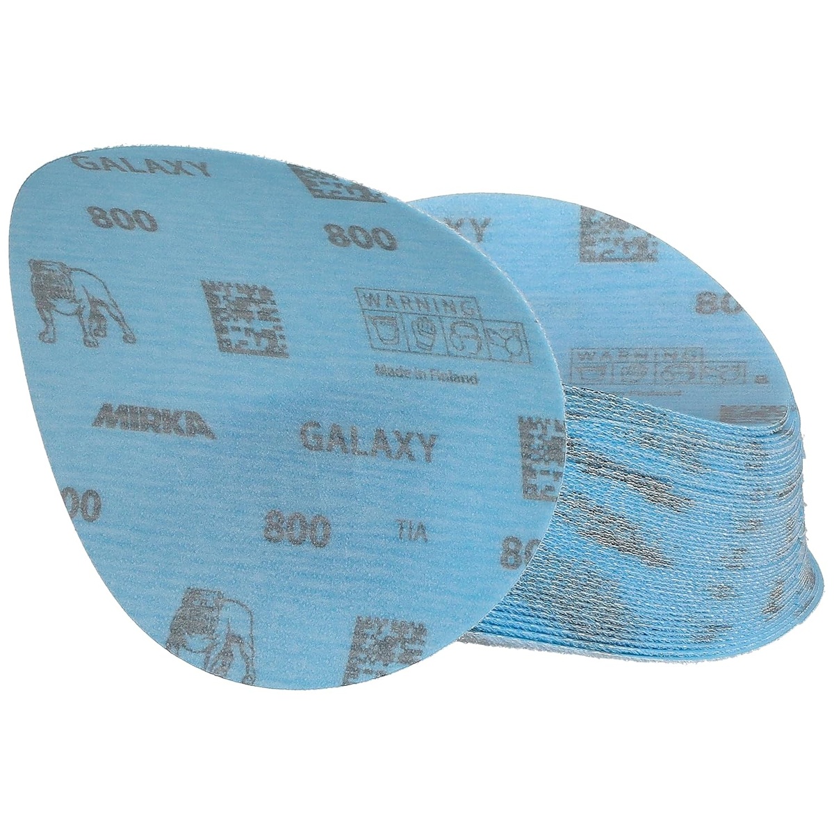 Mirka Galaxy 5 in 800 grit sanding discs stacked for repeated use in automotive refinishing, woodworking, and epoxy surface prep