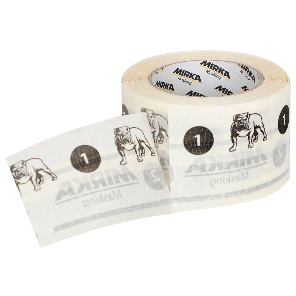 Mirka SPLIT Masking Tape roll used for automotive masking around rubber seals and panel edges during vehicle paint prep