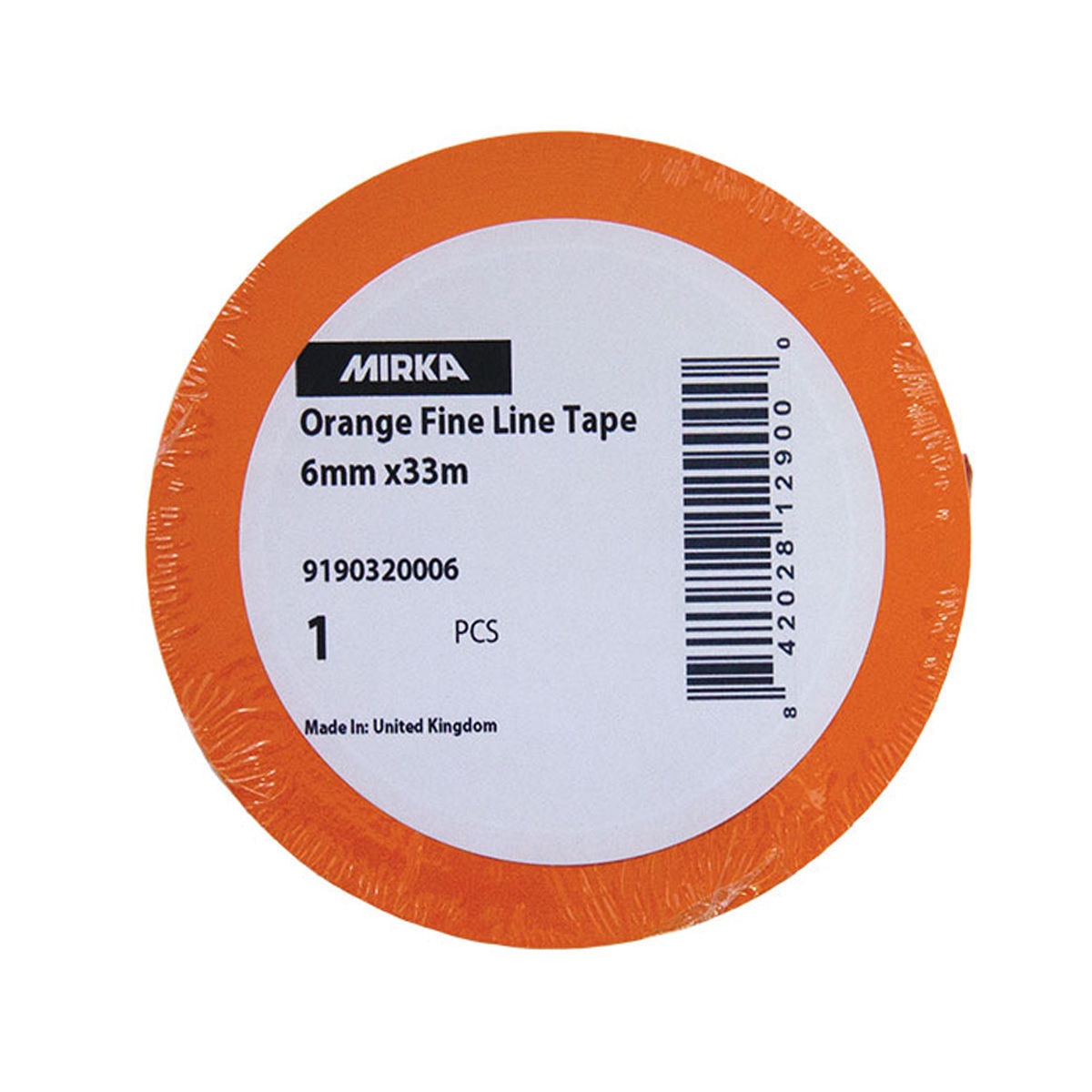 Mirka Orange Fine Line Tape 6mm x 33m roll for paint masking and detail line layout in automotive refinishing and custom paint work