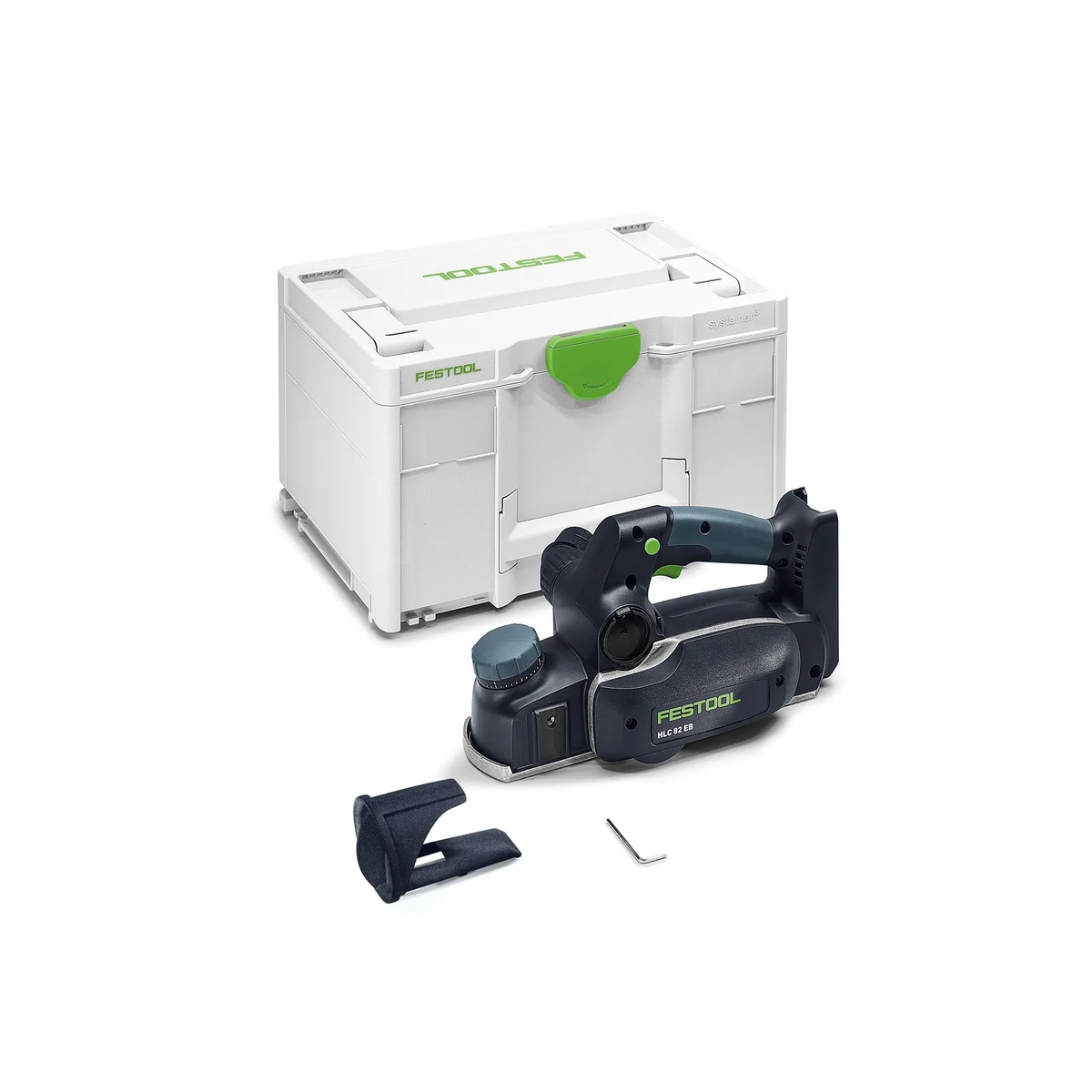 Festool HLC 82 EB-Basic cordless planer shown with storage case and accessories on a clean background for woodworking and jobsite planing setup