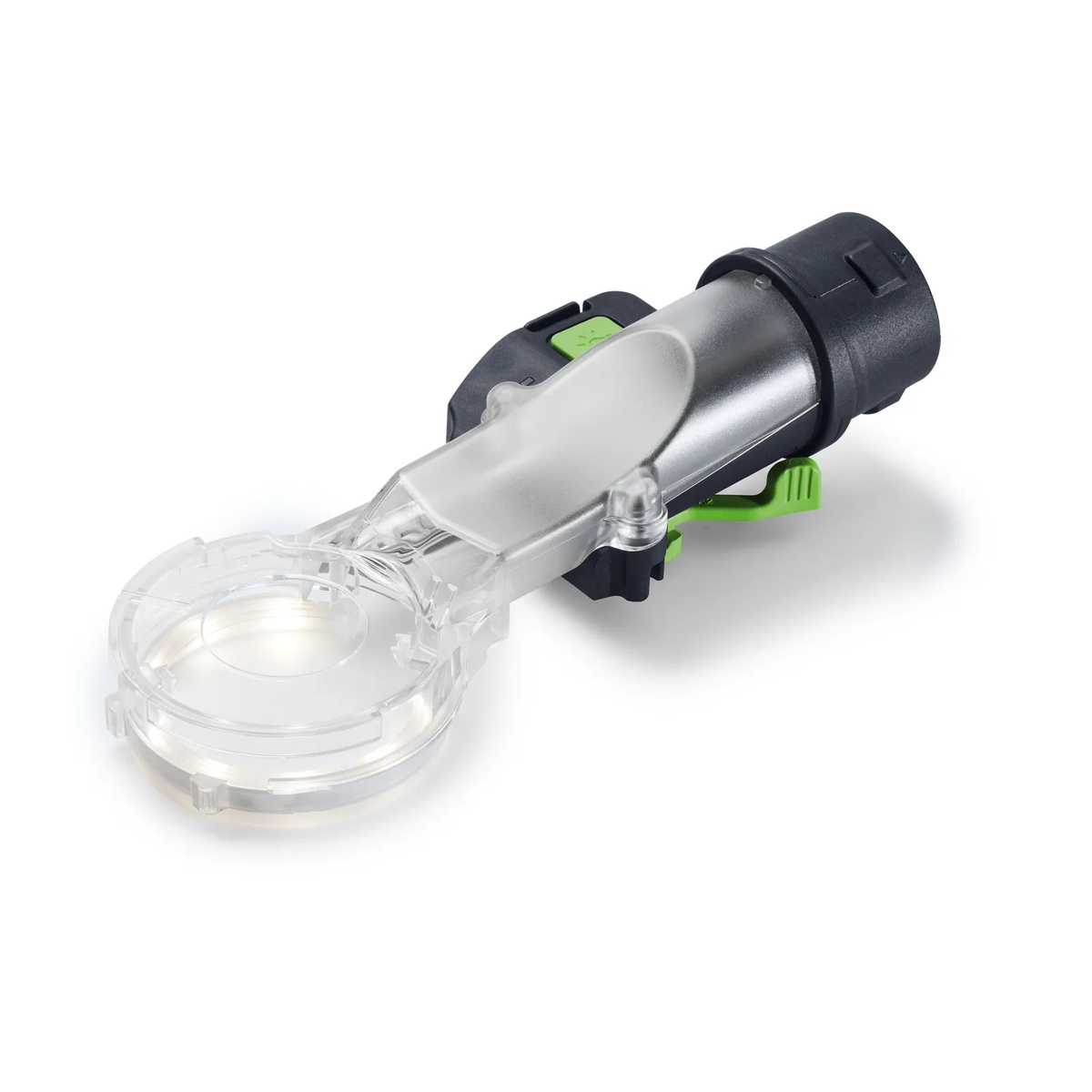 Festool LM-OF 1400 extraction bonnet with light module product view showing the dust extraction bonnet and clear routing guard