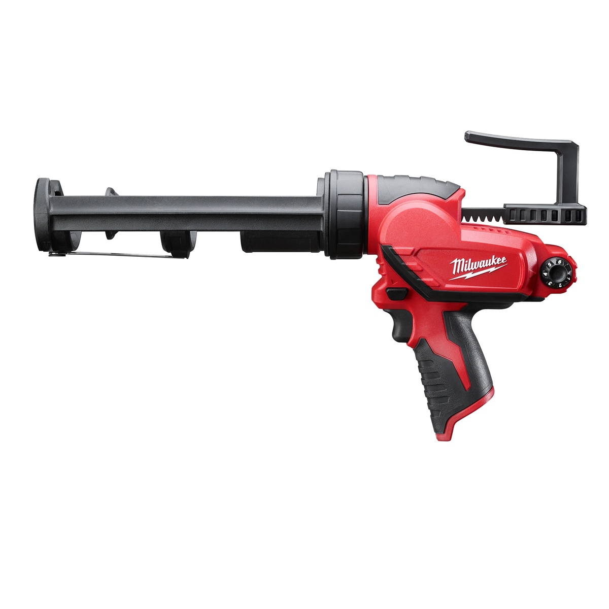 Milwaukee 2441-20 M12 10 oz caulk and adhesive gun clean side profile showing compact cordless barrel-style design