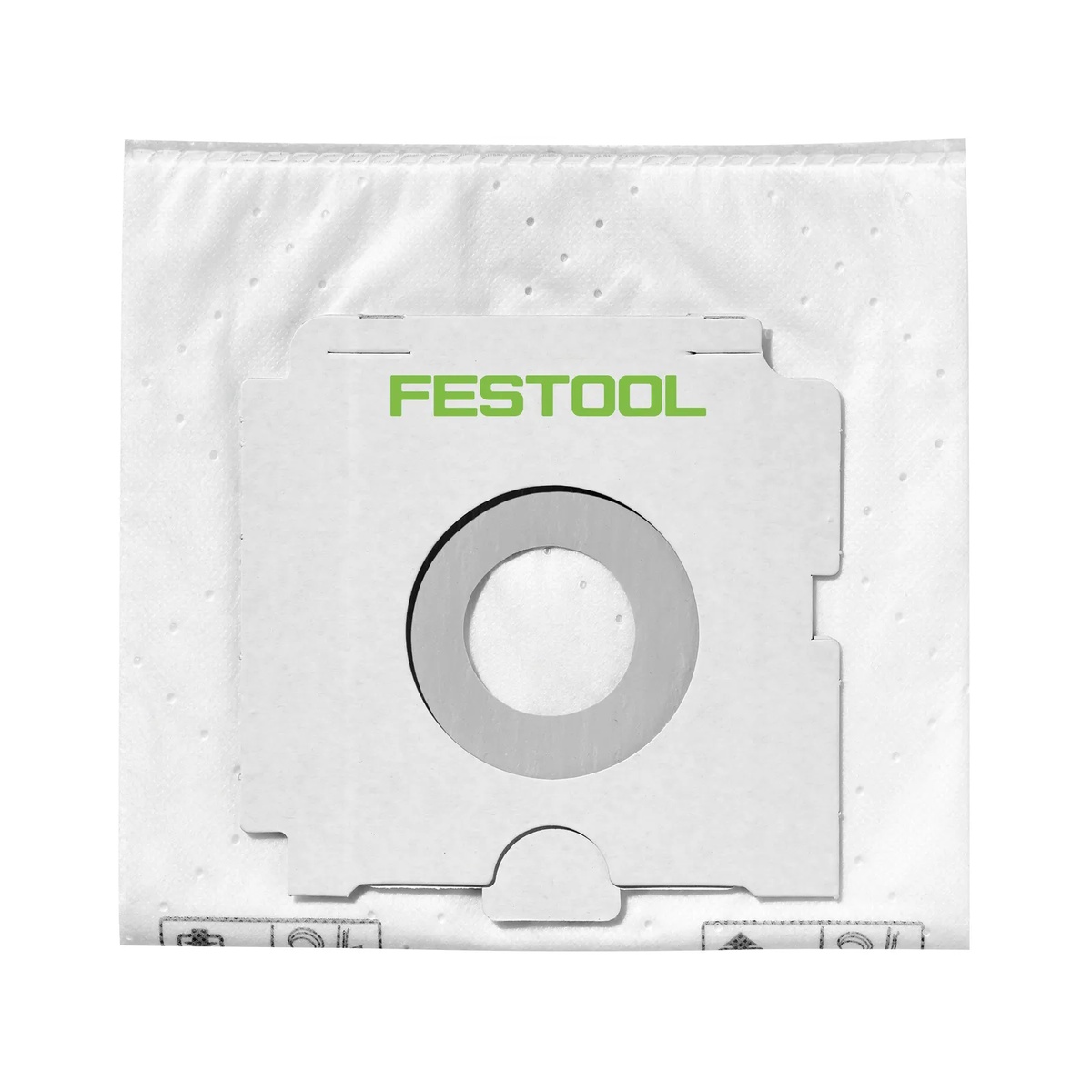 Festool 496186 SELFCLEAN Filter Bag for CT 36 shown as a replacement dust extractor bag for fine dust collection in a shop or jobsite cleanup setup