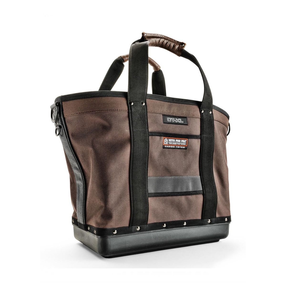 Veto Pro Pac CT-XL Extra Large Cargo Tote standing upright on a clean surface, showing the rigid waterproof base and open-top tool tote construction