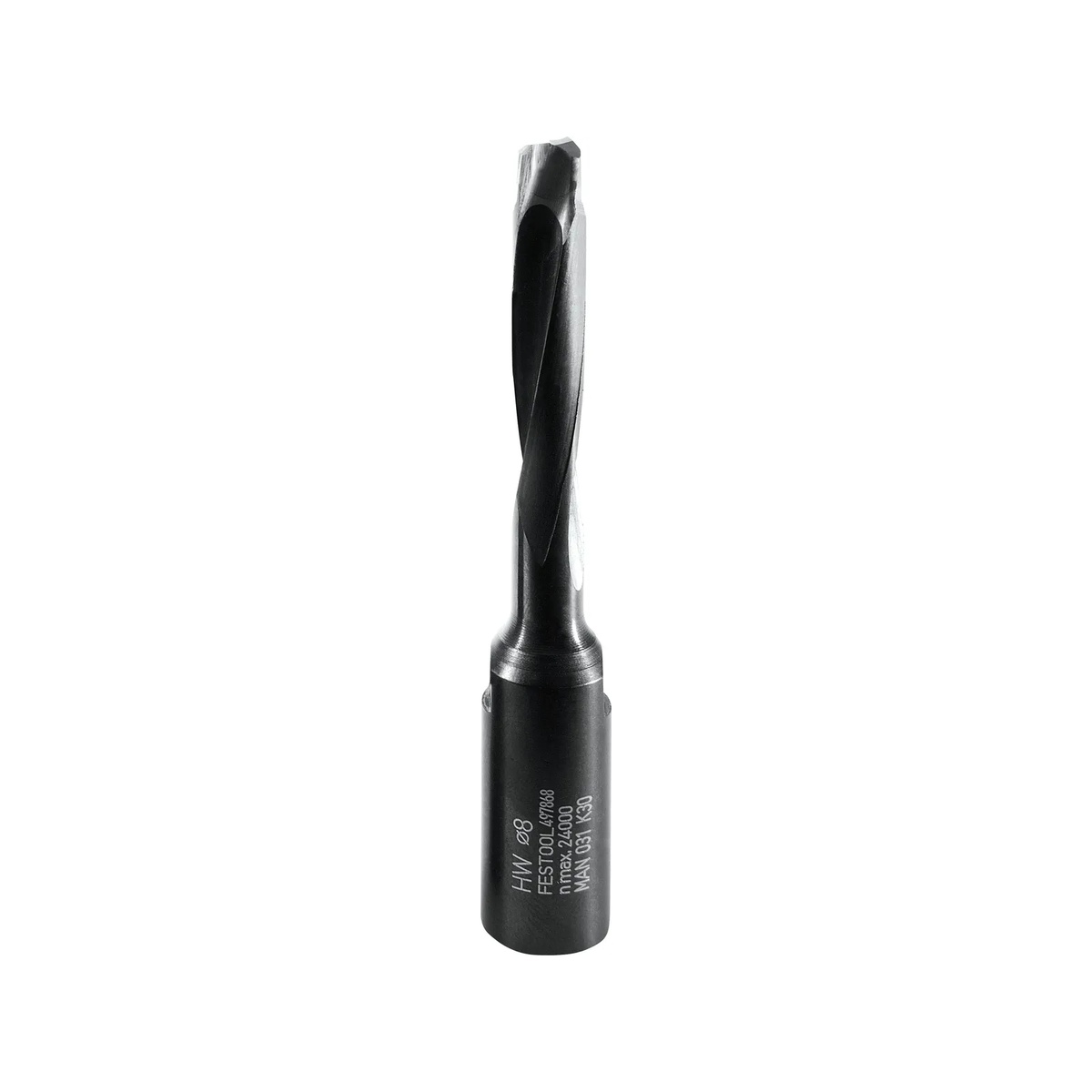 Festool 497868 Domino XL Cutter 8mm close-up showing spiral flute carbide-tipped cutter geometry for clean mortise cutting in woodworking applications