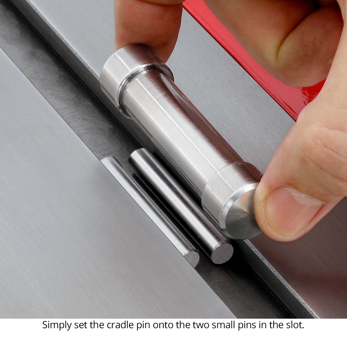 Woodpeckers SG-WP Saw Gauge cradle pin and precision pins installed in a table saw miter slot for setup