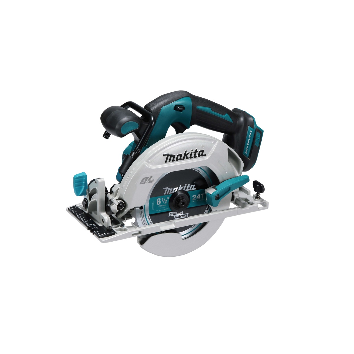 Makita XSH03Z 18V LXT Lithium-Ion Brushless Cordless 6-1/2 inch Circular Saw product view showing magnesium base, blade guard, and bevel adjustment for carpentry work