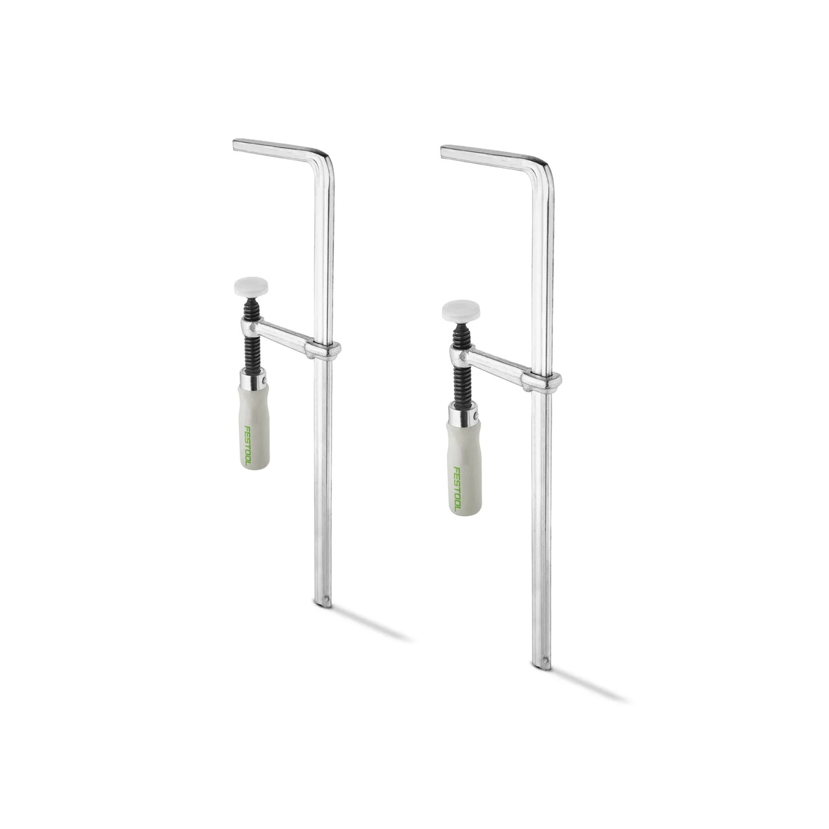 Festool FSZ 300 Screw Clamps two-pack shown as clean product shot with steel bars and screw handles for MFT and guide rail clamping