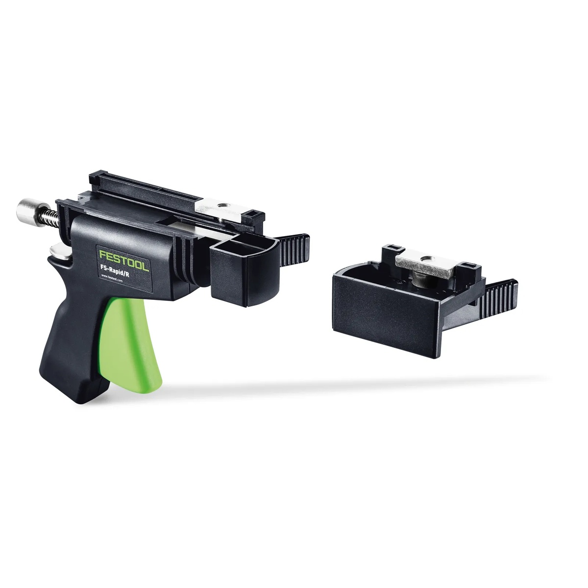 Festool 489790 FS-Rapid Clamp And Fixed Jaws For Guide Rail System showing the clamp body and fixed jaw accessory on a clean background