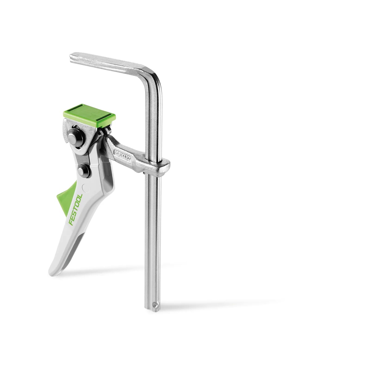 Festool FS-HZ 160 Quick Clamp product close-up showing the ratcheting handle and steel bar used for guide rail and MFT table workholding