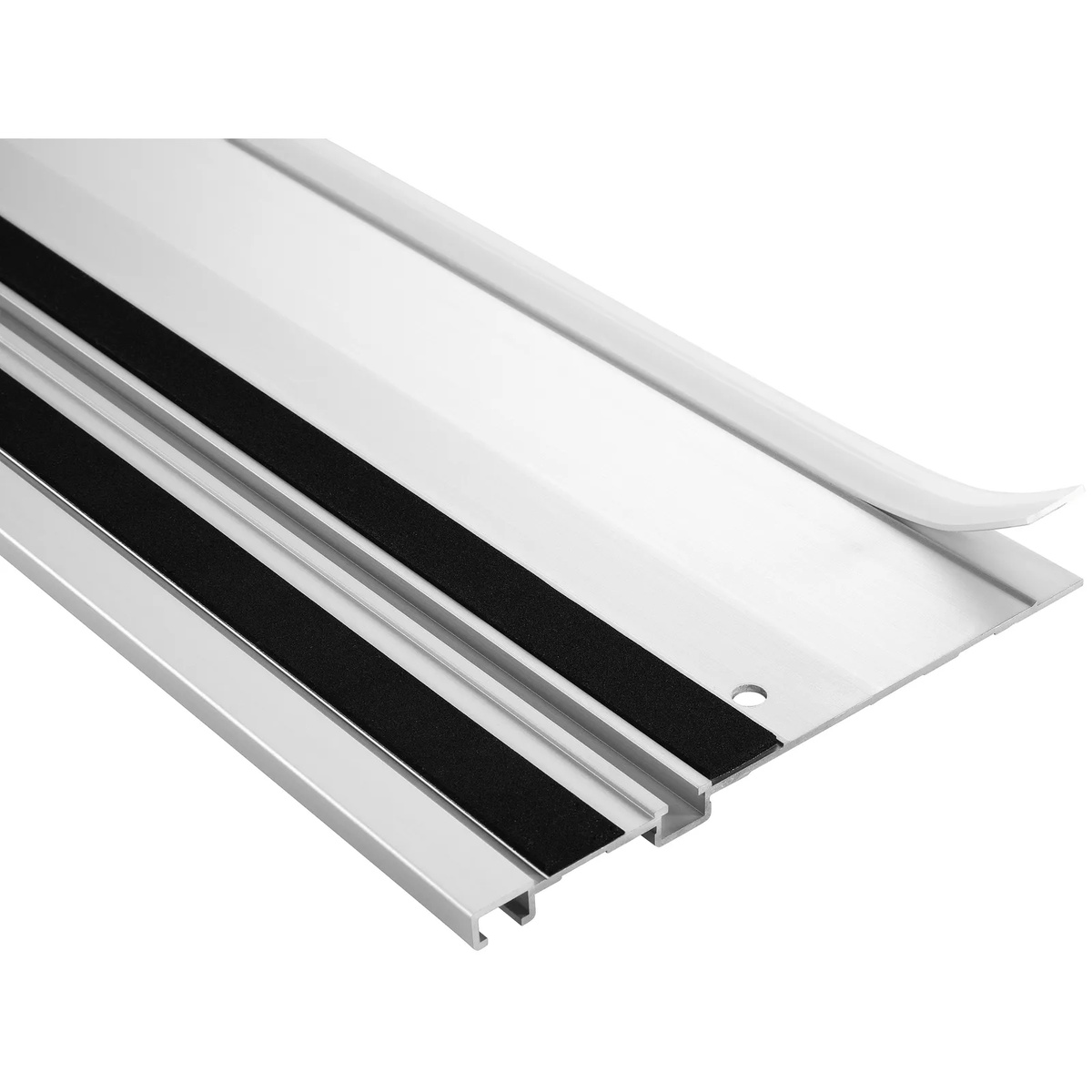 Festool 495207 55 inch Clear Splinterguard installed along a Festool guide rail edge for track saw cutting alignment and splinter control in sheet goods and finish work