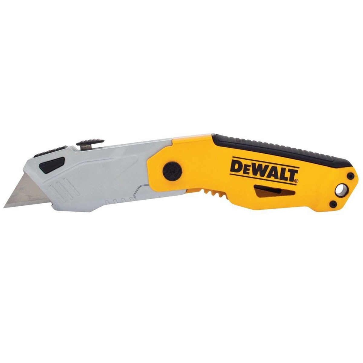 DeWALT DWHT10261 Folding Retractable Auto-Load Knife product view with blade extended, showing compact folding utility knife design for everyday cutting and trimming work