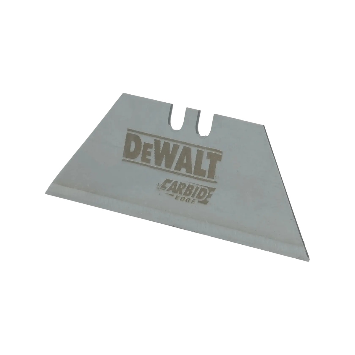 DeWalt DWHT11131L Carbide Utility Blades - 50 Pack angled blade view showing steel blade body for flexible utility knife use in construction and remodeling work