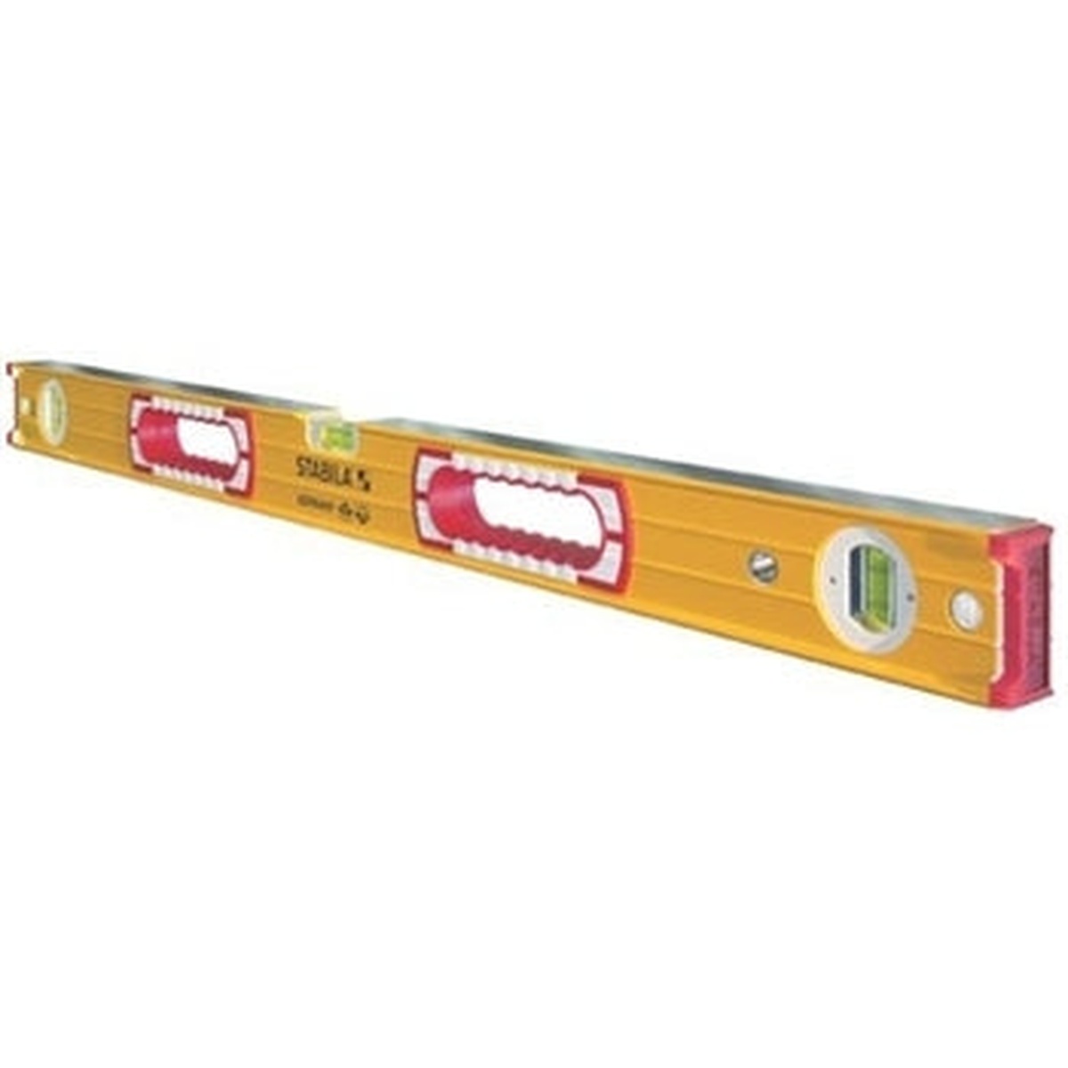 Stabila 37472 72-inch Type 196-2 Spirit Level showing the box-beam frame and readable vials for checking level and plumb on jobsite layout