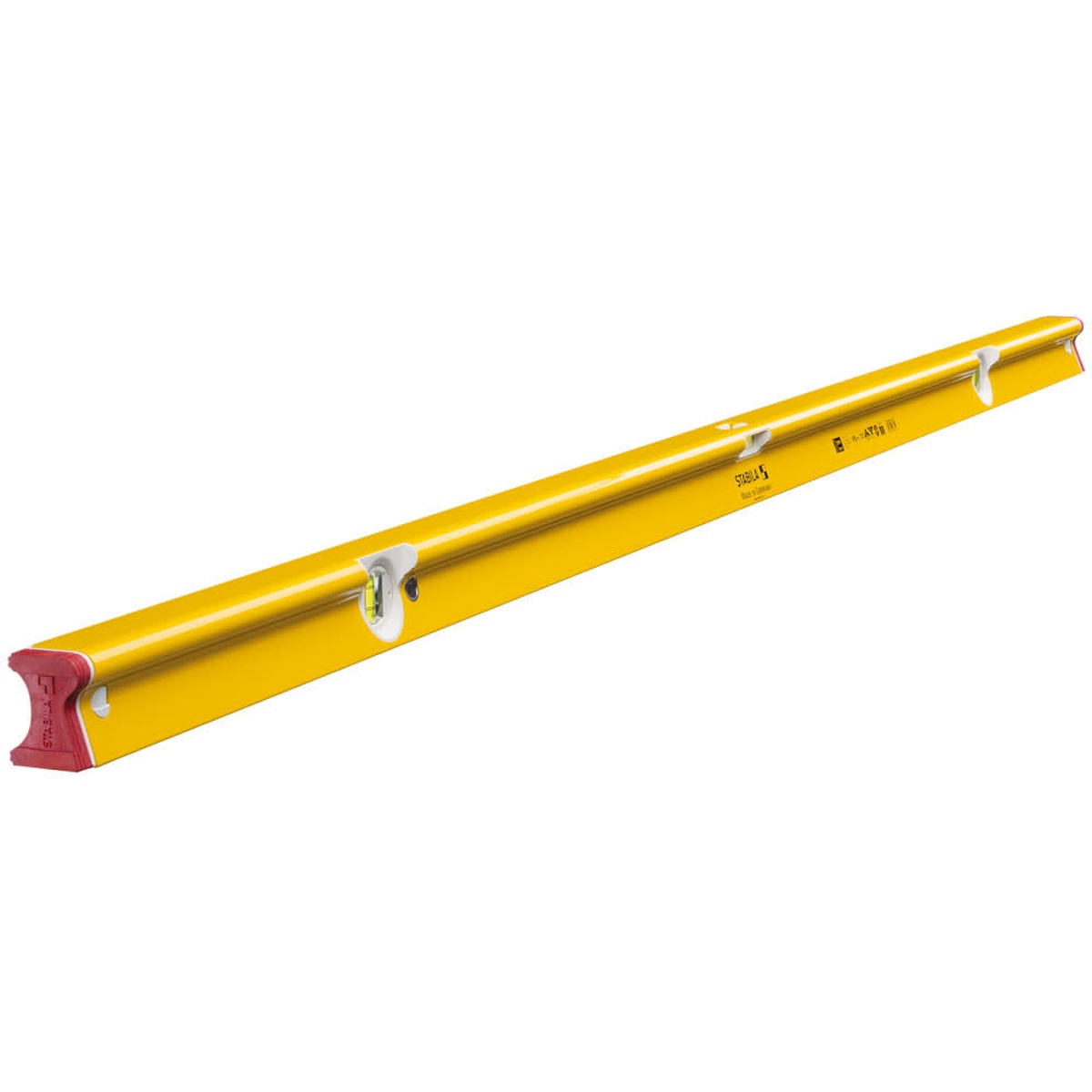 Stabila 41072 72-inch Type R300 R-Beam Spirit Level full product view showing the long aluminum frame and shock-absorbing end caps for professional construction use