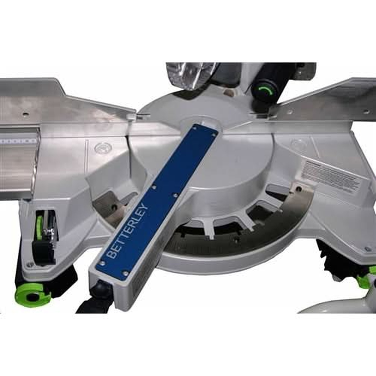 Betterley FKI101 Zero Clearance Insert for Kapex Miter Saw installed on a miter saw table, showing the insert positioned flush near the blade for trim cutting and small molding support