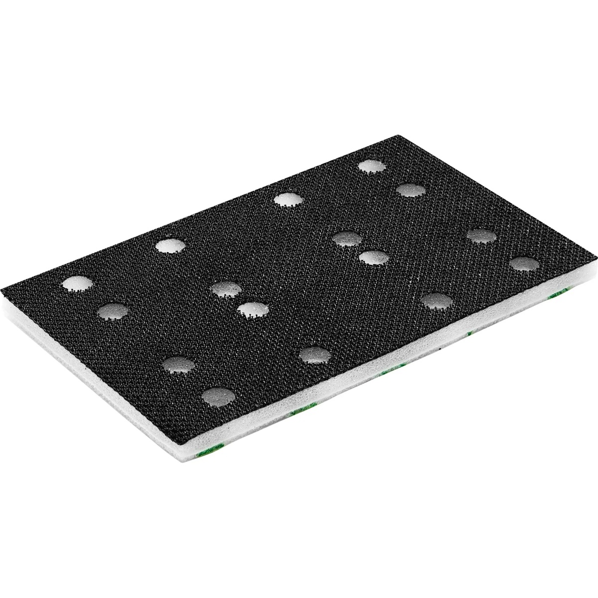 Festool 490160 Interface Sander Backing Pad 80 x 133 mm shown as a rectangular foam sanding pad with hook and loop face and dust holes for finish sanding profiles and narrow workpieces in the shop
