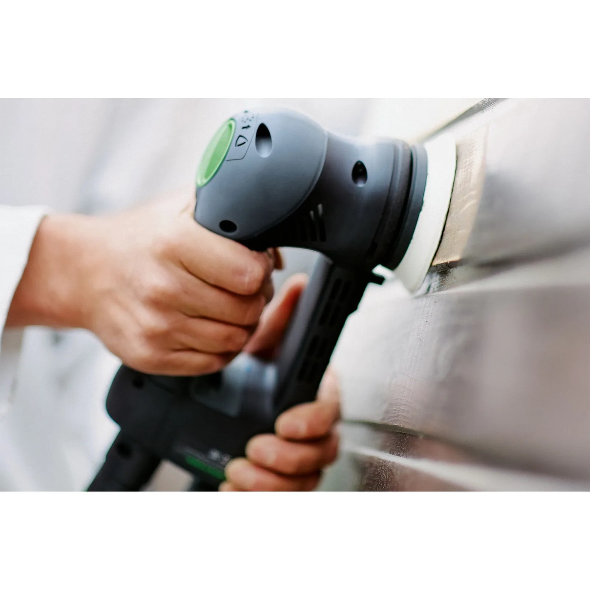Festool 496804 3-1/2 in. Soft Pad for RO 90 DX(standard pad) used on a flat metal panel during surface preparation