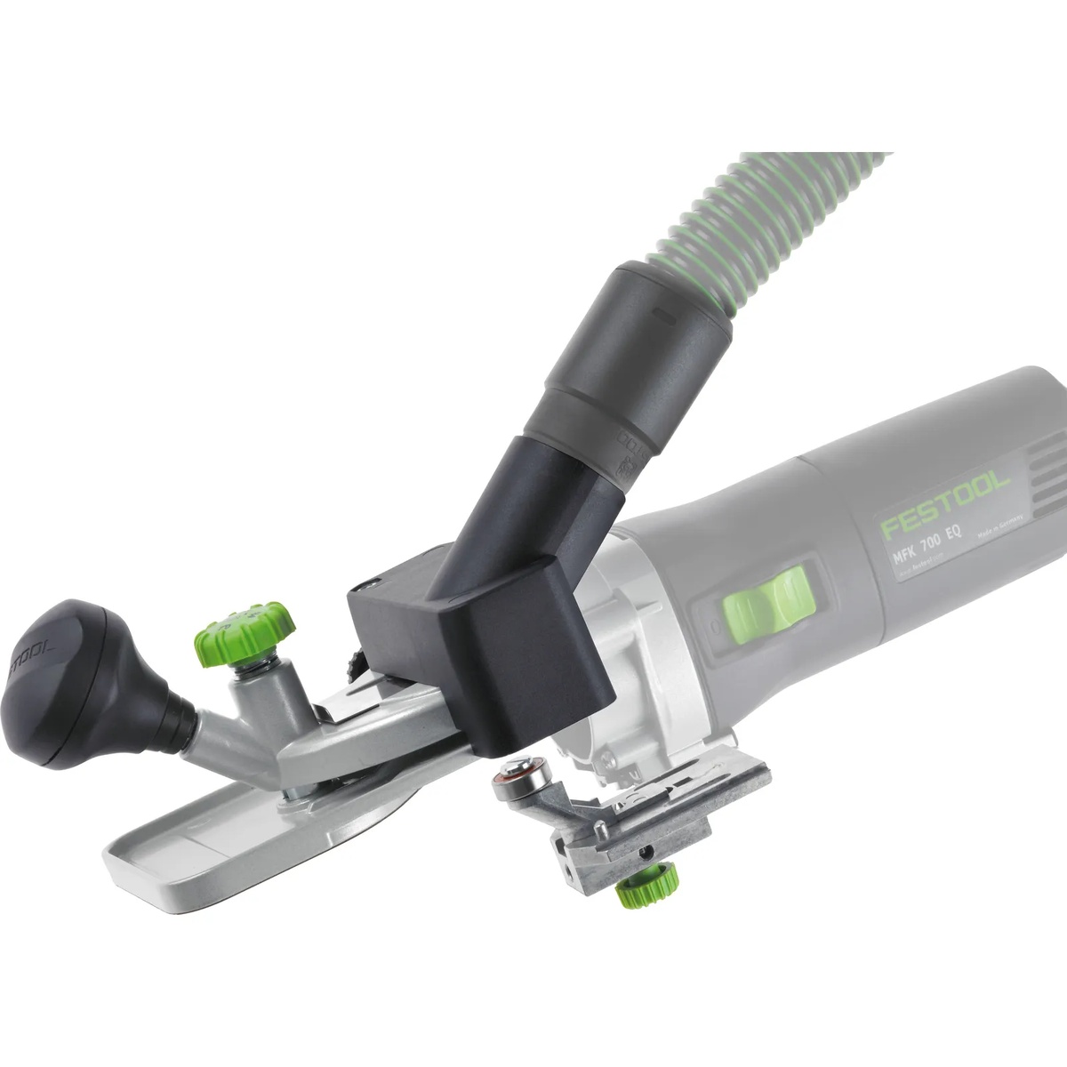 Festool 495165 1.5 Degree Horizontal Base MFK700 close-up showing the extraction hood mounted on the router accessory