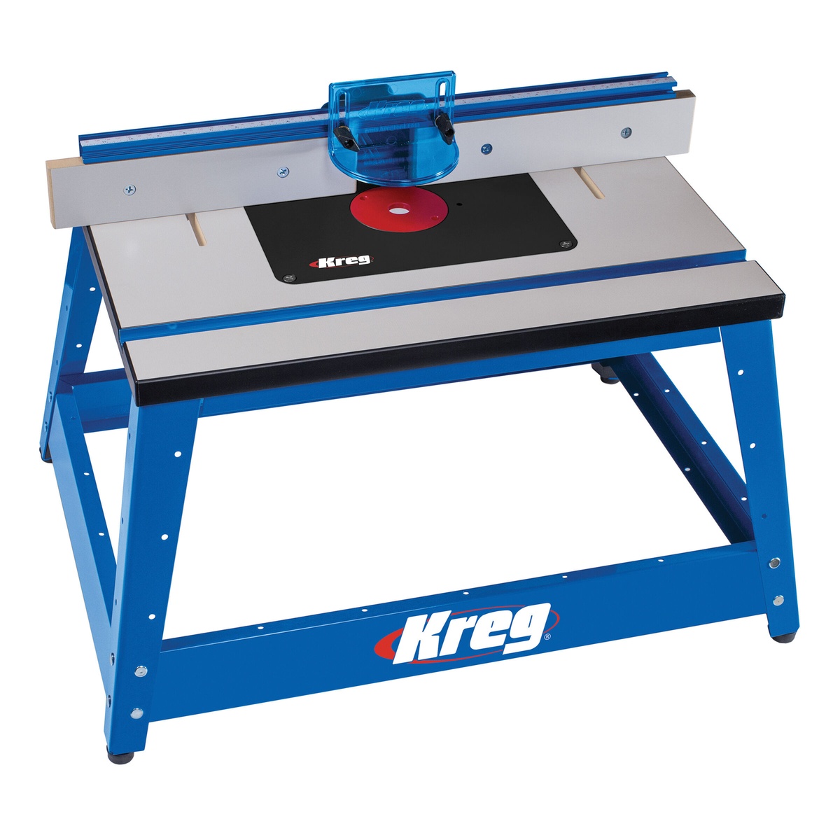 Kreg Tool PRS2100 Precision Benchtop Router Table showing anodized aluminum fence with sliding faces for edge profiling and joinery routing