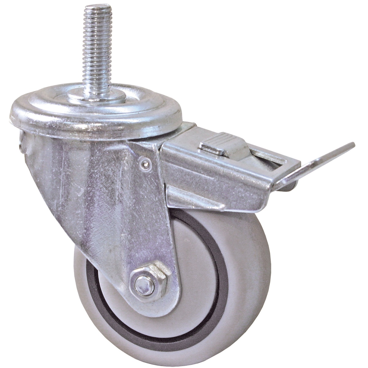 Kreg Tool PRS3090 3 inch Dual-Locking Casters close-up showing rubber wheel and dual-locking foot lever for workbench mobility