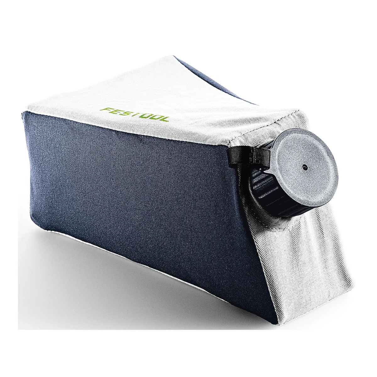 Festool 500393 Track Saw Dust Collection Bag shown as a compact saw-mounted dust bag accessory for track saw dust control during wood cutting on the jobsite