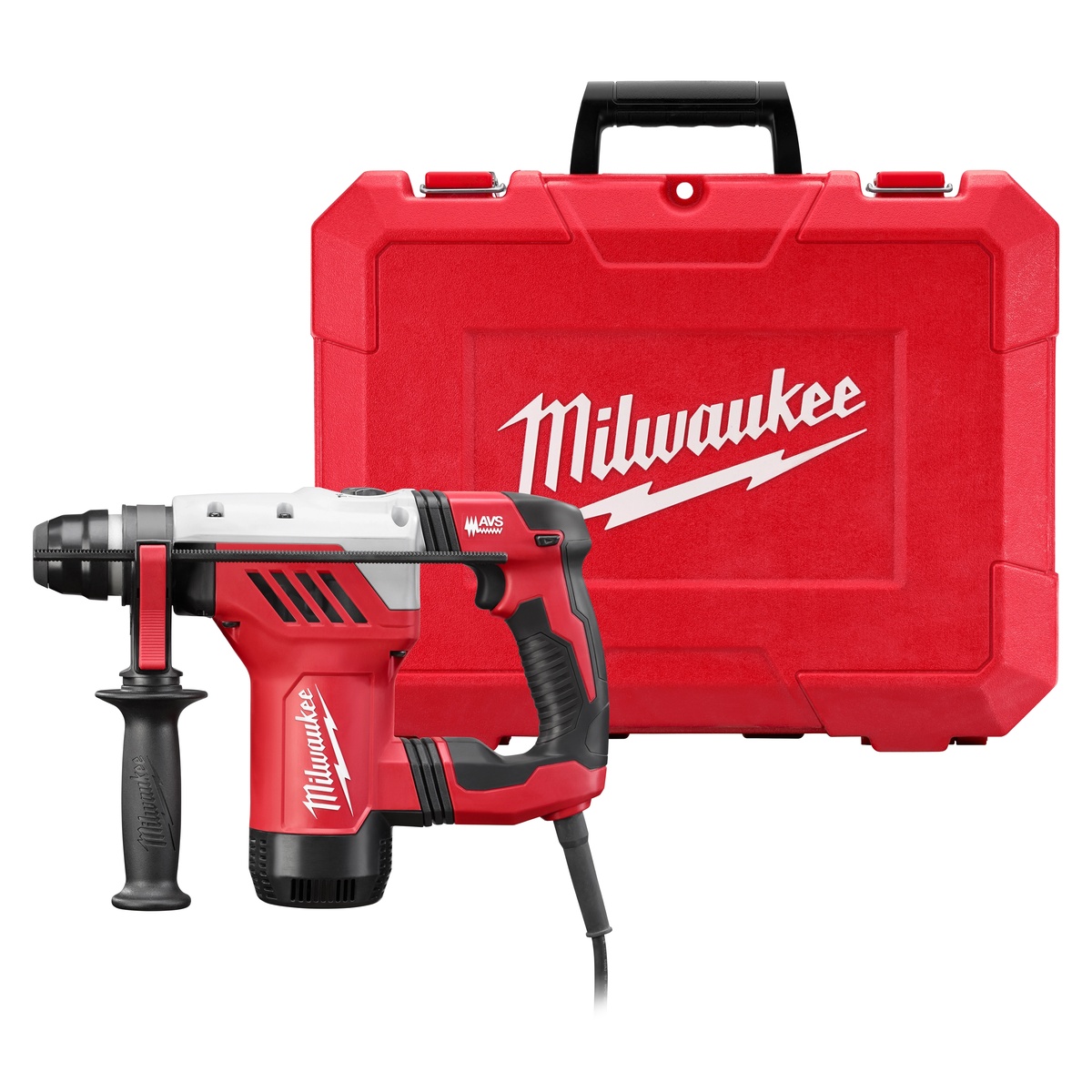 Milwaukee 1-1/8 In. SDS Plus Rotary Hammer Kit with side handle and carrying case shown in a clean product setup