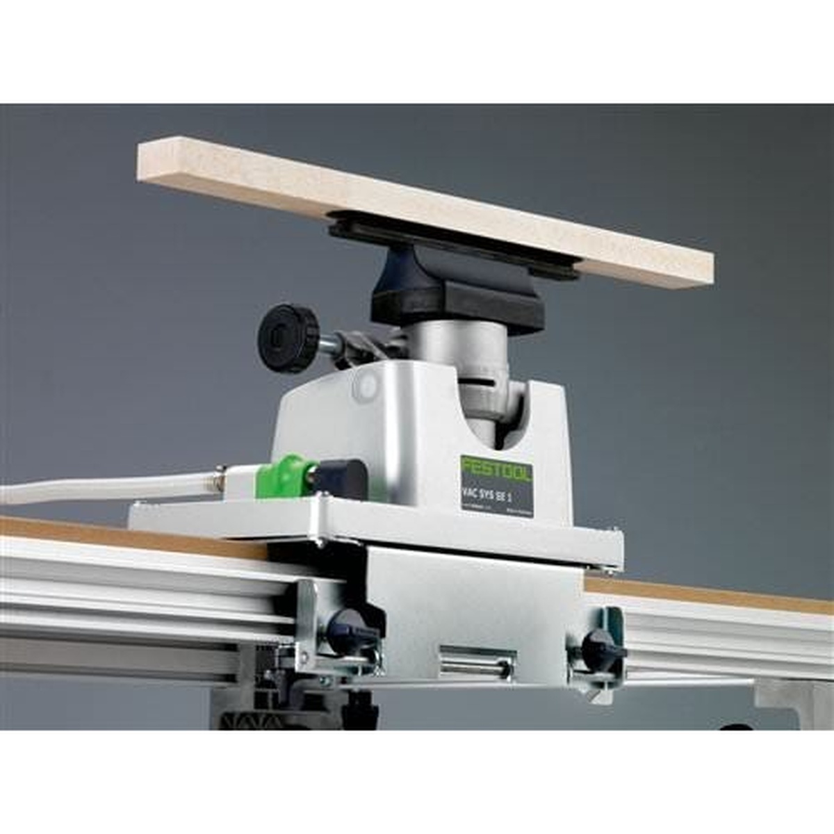 Festool 495294 Vac-Sys Vacuum Pad Set with a narrow vacuum pad supporting a slim wood board on a Festool vacuum clamping station
