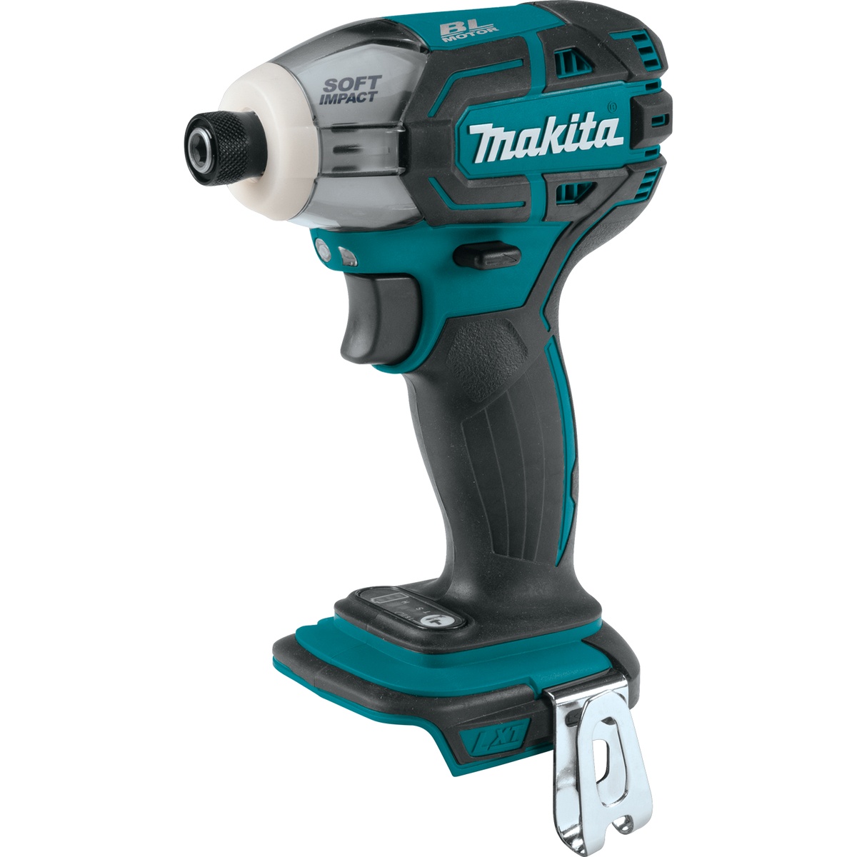 Makita XST01Z 18V LXT Lithium-Ion Brushless Cordless Oil-Impulse 3-Speed Impact Driver shown in a clean product view highlighting the compact nose, one-touch hex chuck, and short body for fastening work in tight interior spaces