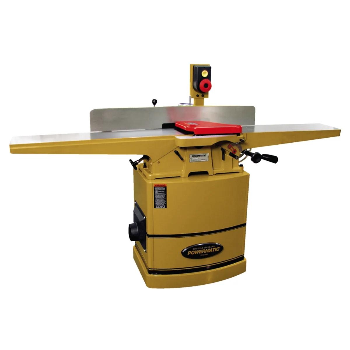 Powermatic 1610086K 60HH 8 inch jointer full machine view showing long cast iron tables and fence for precision lumber preparation in a wood shop