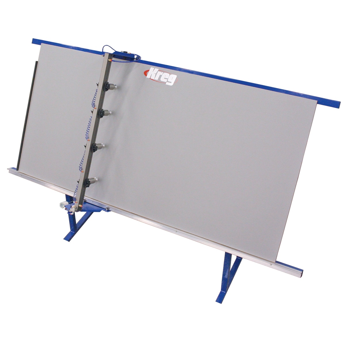 Kreg KFT4X8 4' x 8' Face-Framing Table showing the retractable squaring fence for keeping cabinet face frames square