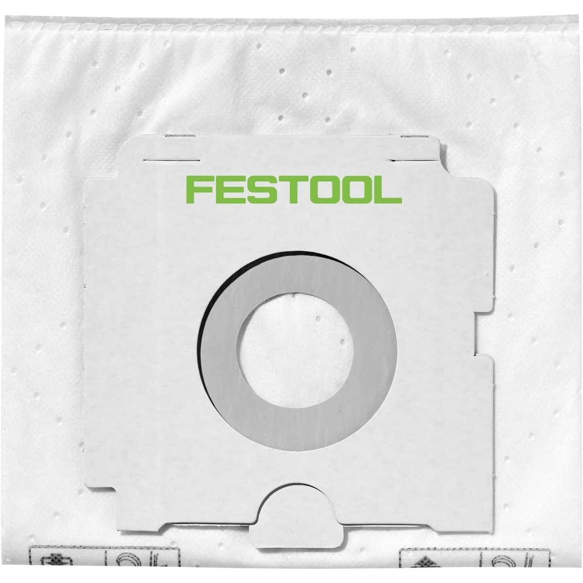 Festool 500438 CT-SYS Filter Bags, 5-Pack close-up showing the fleece dust bag collar and bag material for CT SYS mobile dust extractor use in shop and interior jobsite cleanup