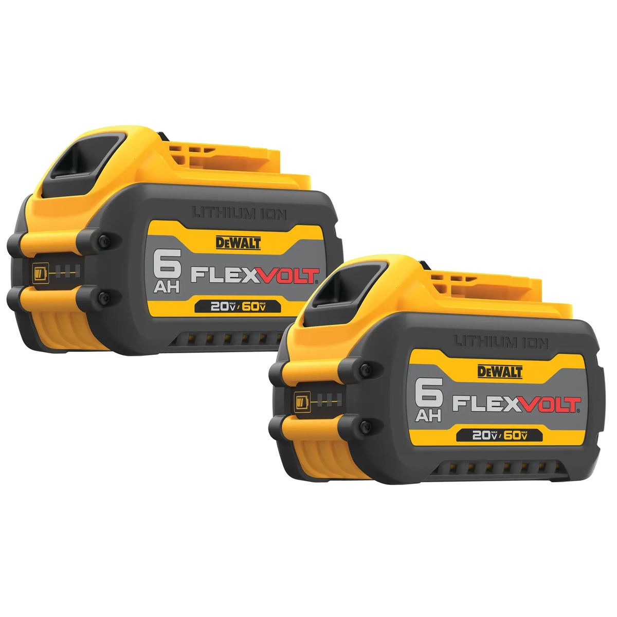 DEWALT DCB606-2 20/60V MAX FLEXVOLT 6Ah Battery 2-Pack shown as a pair of lithium-ion batteries on a clean product background for cordless tool power system use