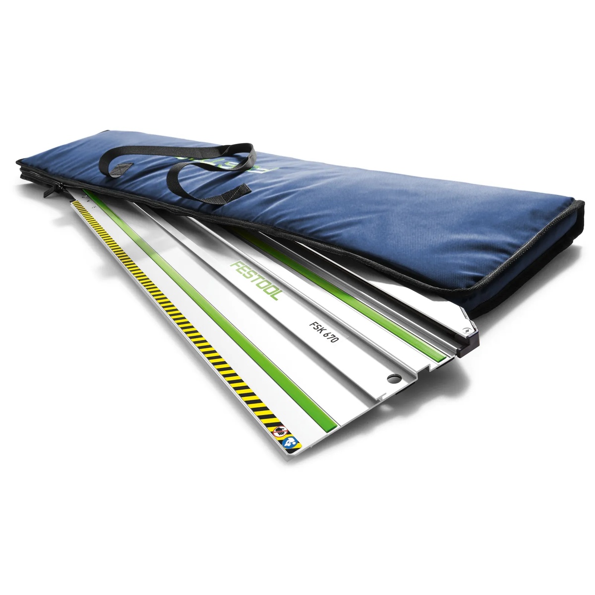 Festool 200160 FSK420 Guide Rail Bag holding a Festool FSK guide rail during storage and transport in a shop or jobsite setup