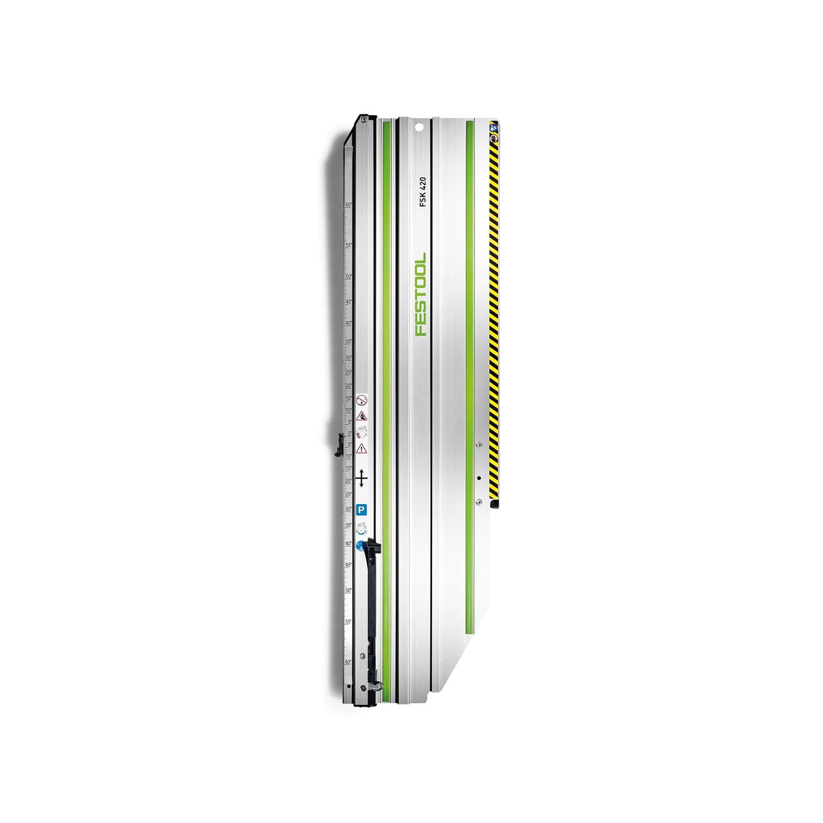 Top view of the Festool 769941 FSK 250 Cross Cutting Guide Rail showing the rail body, splinter guard, and protective contact surfaces for clean cutting